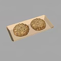 Two Round Sesame Seed Pastries Placed on Light Colored Rectangular Tray 3d model
