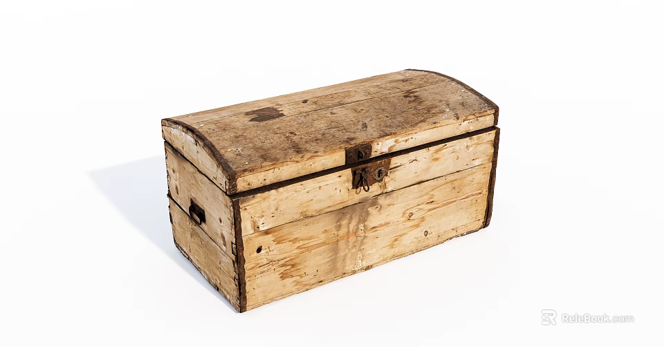 Vintage Wooden Chest With Rustic Design Metal Lock And Natural Wood Grain 3d model 