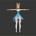 Anime Female Character With Rabbit Ears In Blue Dress White Stockings Red Shoes Arms Outstretched