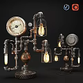 Steampunk Industrial Table Lamps With Metal Pipes Gears Cage Shades And Gauge
