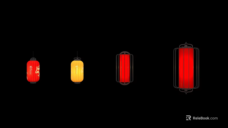 Traditional Chinese Lanterns In Red And Yellow With Classic Frame Designs 3d model 