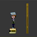 Child Standing On Stacked Books With Wooden Planks Wearing Blue Hat And Colorful Outfit