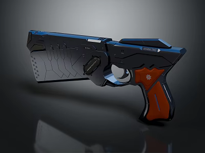 Futuristic Sci Fi Pistol With Sleek Design Blue Black Body And Orange Grip Metallic Finish 3d model
