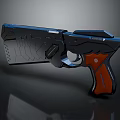 Futuristic Sci Fi Pistol With Sleek Design Blue Black Body And Orange Grip Metallic Finish