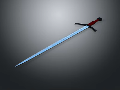 Classic Medieval Sword With Long Silver Blade Red Hilt And Black Crossguard 3d model