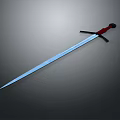 Classic Medieval Sword With Long Silver Blade Red Hilt And Black Crossguard