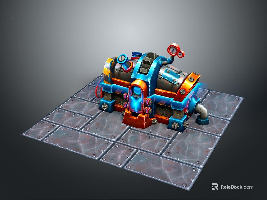 Colorful 3D Mechanical Model With Blue Orange Red Pipes On Square Tile Platform 3d model 