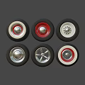 Assorted Car Tires With Different Wheel Rim Styles And Colors 3d model