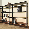 Modern Black Multi Layered Shelving Unit with Books and Decor in Light Room