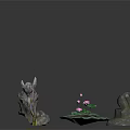 Scenic Decorative Components With Deer Sculpture Lotus Flowers Leaves And Rocks