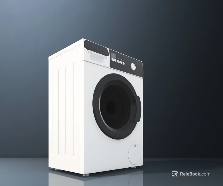 Modern White Front Loading Washing Machine With Digital Control Panel And Round Door 3d model 