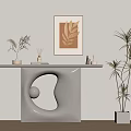 Modern Minimalist Entryway Console Table With Leaf Art Decorative Items And Potted Plant 3d model