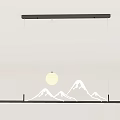 Modern Linear Pendant Light With Circular Moon And Snow Mountain Silhouette Design