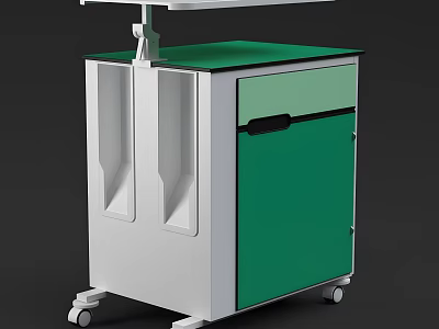 Green And White Medical Cart With Storage Shelf And Mobile Wheels Design For Healthcare 3d model