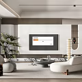 Modern Living Room Interior With White Sofa TV Wall Green Plant And Round Coffee Table