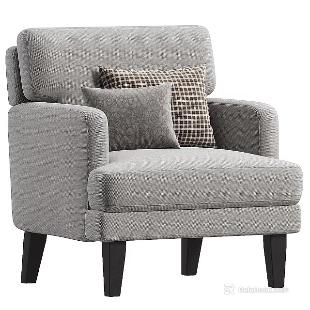 Modern Gray Single Sofa With Decorative Patterned Pillows And Black Legs 3d model
