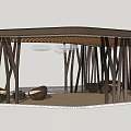 Curved Wooden Pergola Design With Wicker Seats For Outdoor Leisure Space
