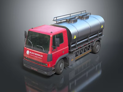 Red Black Horse Tanker Truck With Silver Tank And Warning Signs 3d model