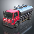 Red Black Horse Tanker Truck With Silver Tank And Warning Signs