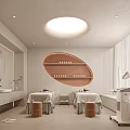 Modern SPA Sauna Interior Design With Massage Beds Round Mirror And Therapy Equipment