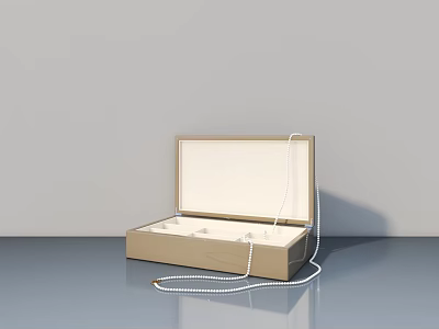 Beige Jewelry Box With Hinged Swing Door And Pearl Necklace Inside 3d model