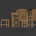 Wooden Dining Table Set with Four Chairs and Bench for Home Dining 3d model