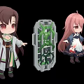Anime Style Game Movie Characters In Maid And School Uniforms With Rabbit Plush Accessories