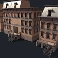 Traditional Townhouse Architecture With Brick Exterior Multiple Windows Steps And Sloped Roofs