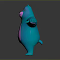 Friendly Cartoon Bear Character With Blue Body Pink Belly Purple Ears And Open Arms