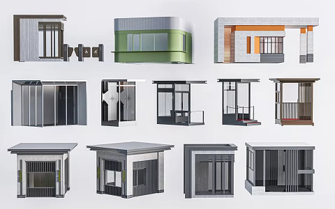 Modern guard box, guard box, gate machine, guard room, security box, road gate, swing gate 3d model