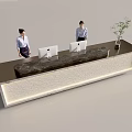 Elegant Front Desk Reception with Staff Computers and Potted Plant on Modern Counter