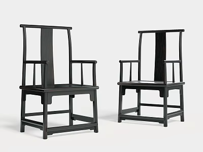 Pair of Traditional Chinese Style Dark Wood Armchairs With Minimalist Design 3d model