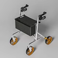 Sturdy Medical Walker With Four Wheels Black Armrests And Storage Basket Metal Frame