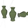 Green Ceramic Vases with Intricate Carvings Two Standing One Lying 3d model