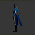Detailed Fantasy Female Character With Blue Costume Horns And Cloak 3D Render
