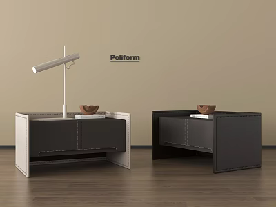 Contemporary Bedside Tables In Different Colors With Wooden Bowl Book And Floor Lamp 3d model