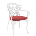 Elegant White Single Chair With Ornate Metal Frame And Red Padded Seat