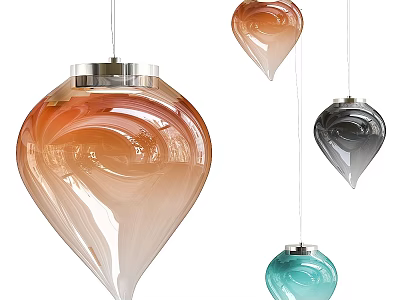 Modern Glass Pendant Lights With Teardrop Shape And Various Colors Design 3d model
