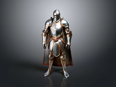 Medieval Metal Full Body Armor With Helmet Chest Plate And Red Cape 3d model