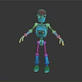 Blue Robot Character With Red Cap And Mechanical Joints Standing Against Gray Background