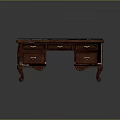 Classic Traditional Wooden Desk With Carved Legs And Multiple Drawers