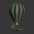 Green And Beige Striped Hot Air Balloon Model With Small Basket And Decorative Elements