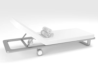 White Lounge Chair With Metal Frame Wheels And Rolled Towels On Top 3d model