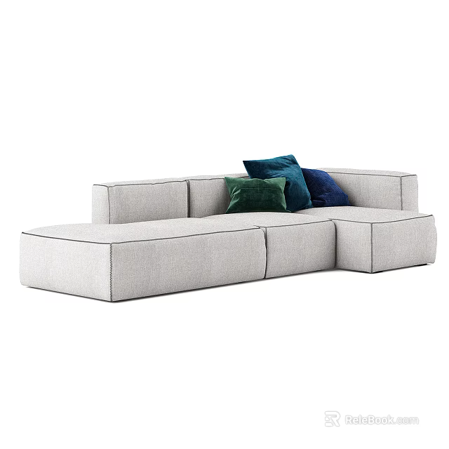Modern Light Gray Sectional Sofa With Colorful Cushions And Modular Design 3d model