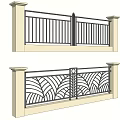 Building Exterior Railing Design Featuring Simple Vertical Bars And Intricate Fan Shaped Patterns 3d model