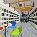 Digital Store Interior With Electronics Display Shelves Colorful Chairs Modern Lighting Open Layout