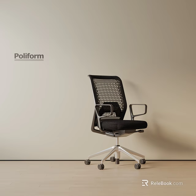 Poliform Modern Office Chair With Black Mesh Back Armrests And Silver Wheel Base 3d model 