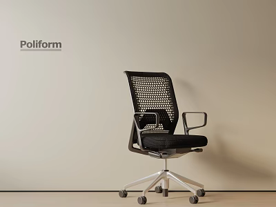 Poliform Modern Office Chair With Black Mesh Back Armrests And Silver Wheel Base 3d model