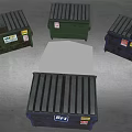 Different Colored Dumpsters With BFI Labels And Stickers On Gray Ground