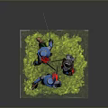 3D Model Of Ancient Soldiers In Blue Red Silver Costumes Standing On Green Grass With Spear